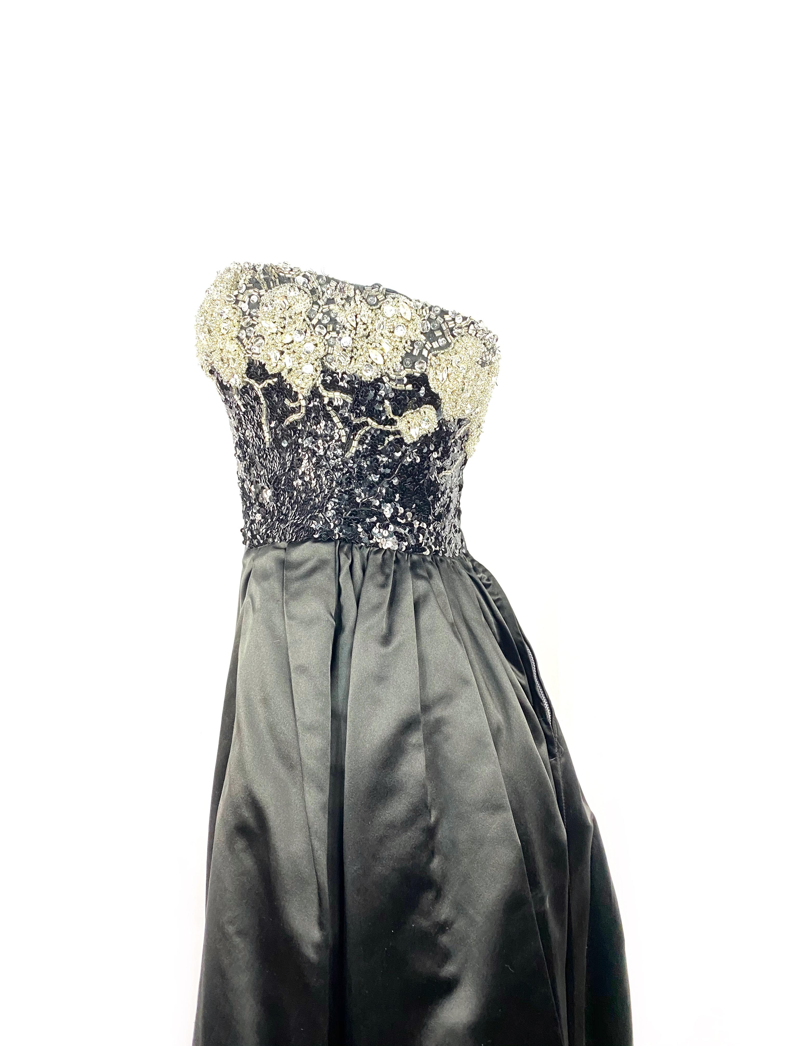 Vintage OSCAR DE LA RENTA Black Silk and Swarovski Maxi Evening Dress Gown  2