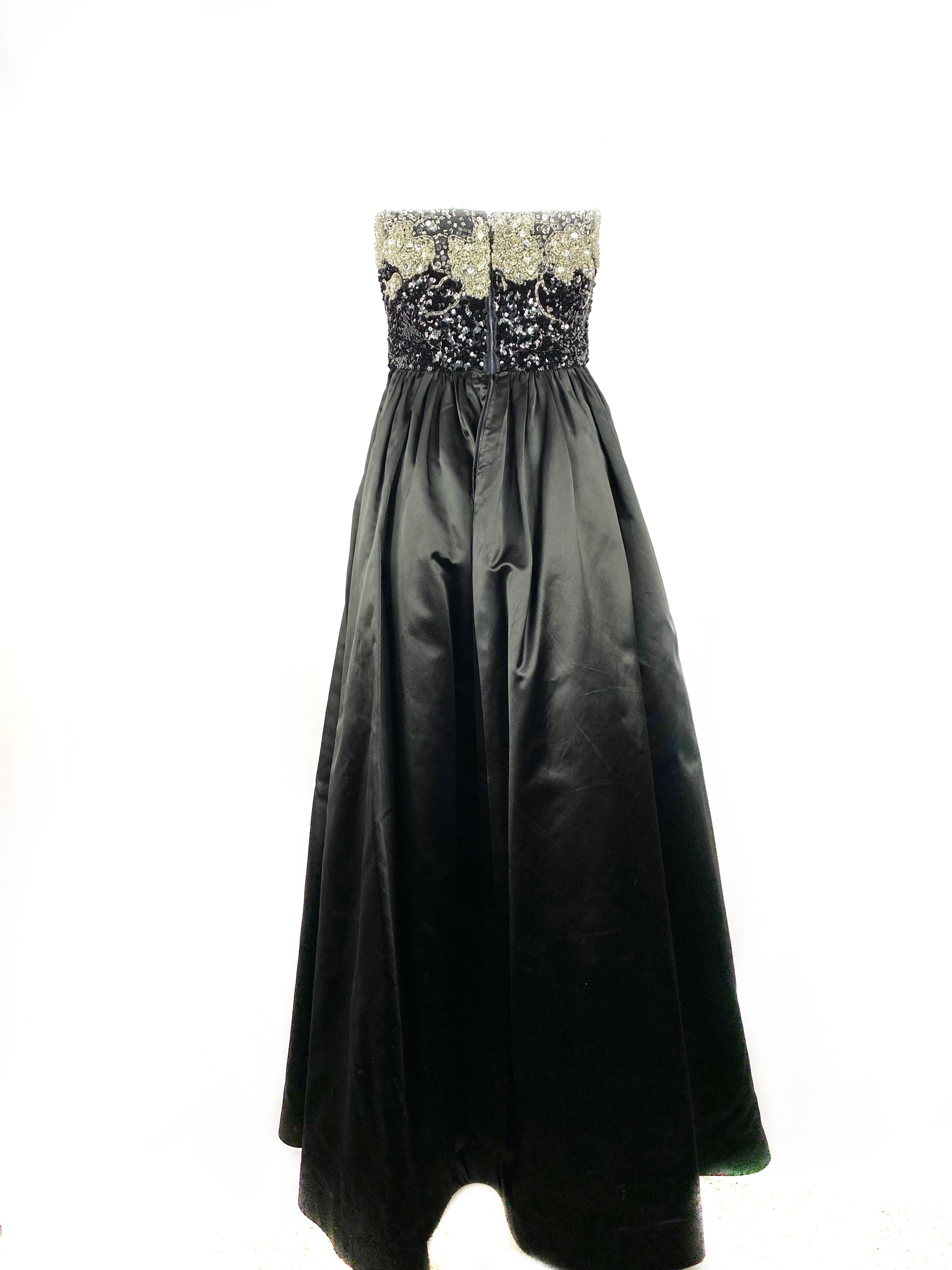 Vintage OSCAR DE LA RENTA Black Silk and Swarovski Maxi Evening Dress Gown  3