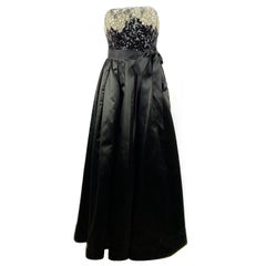 Vintage OSCAR DE LA RENTA Black Silk and Swarovski Maxi Evening Dress Gown 