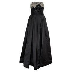 Vintage OSCAR DE LA RENTA Black Silk & Swarovski Maxi Evening Dress Gown Size 8