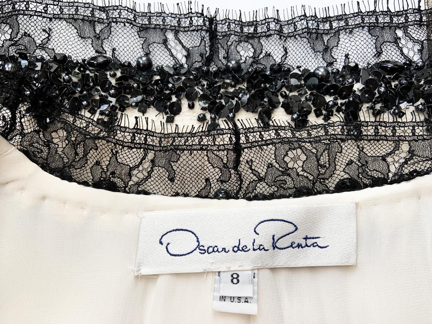 Vintage Oscar de la Renta Boucle White Lace and Beads Embellished Jacket US 8  For Sale 5