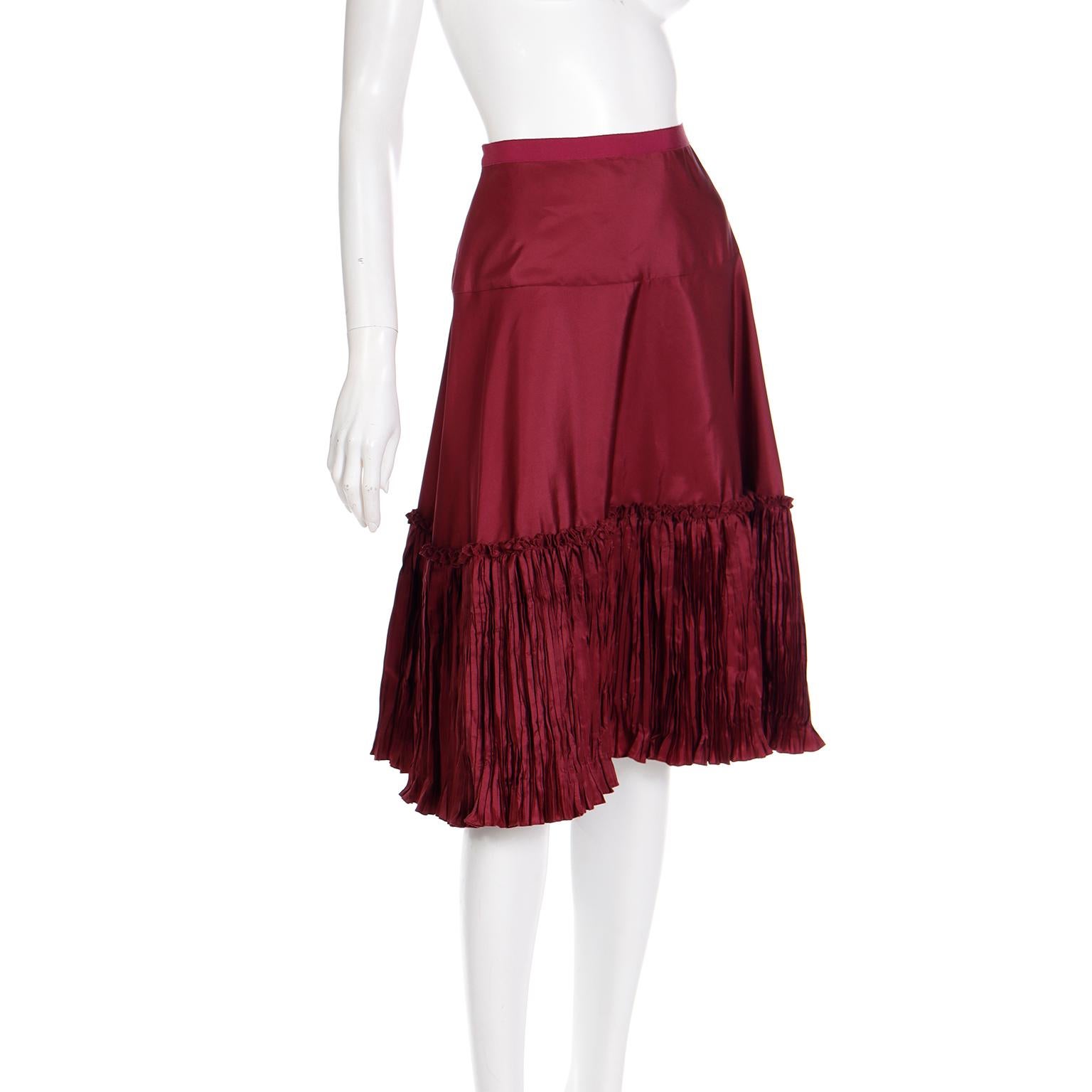 Vintage Oscar de la Renta Burgundy Evening Skirt W Pleated Ruffle For Sale 1
