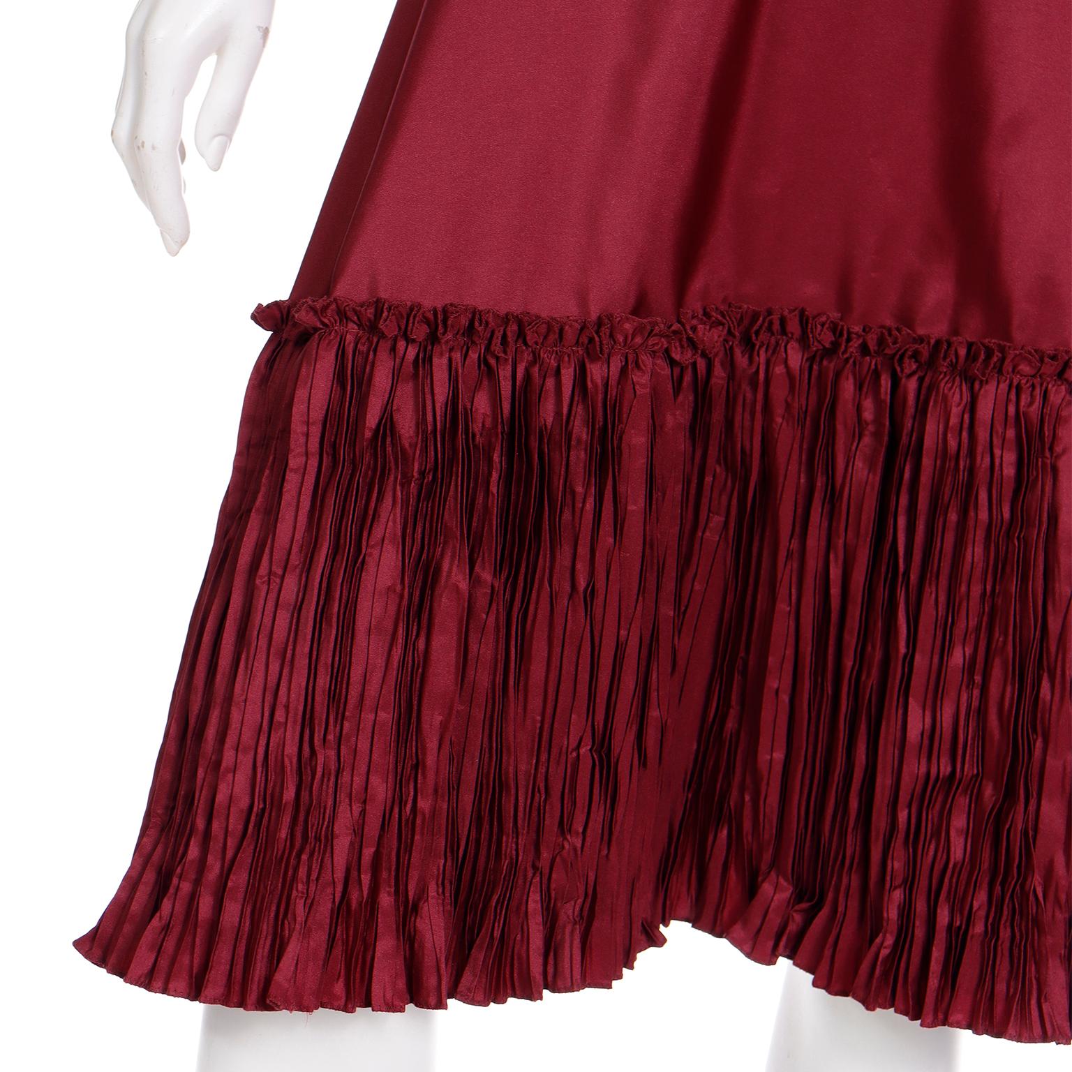 Vintage Oscar de la Renta Burgundy Evening Skirt W Pleated Ruffle For Sale 3