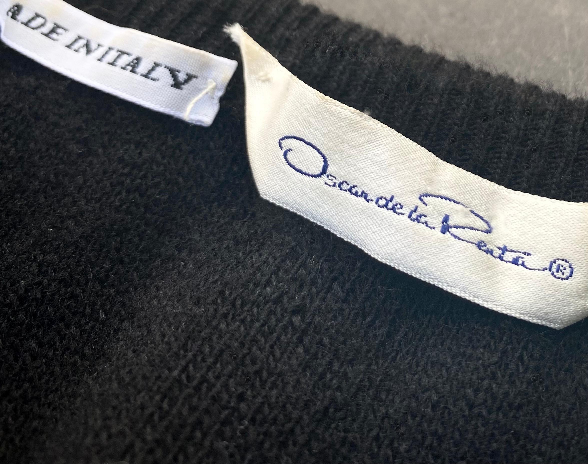 Cardigan long vintage Oscar de la Renta en laine tricotée noire avec ornements, taille M en vente 1