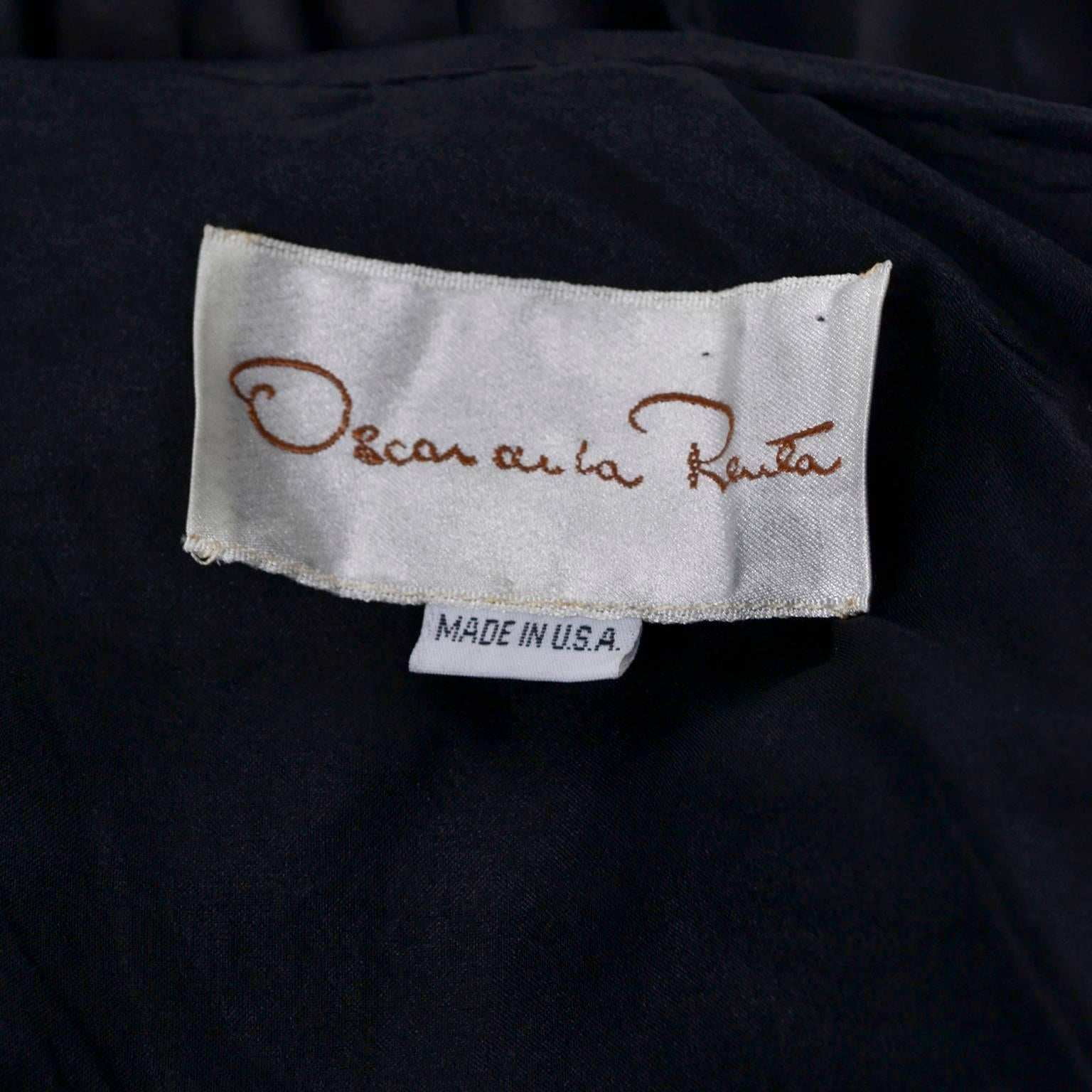 Vintage Oscar de la Renta Silk Evening Coat with Black Ruffles Lined in Organza 5