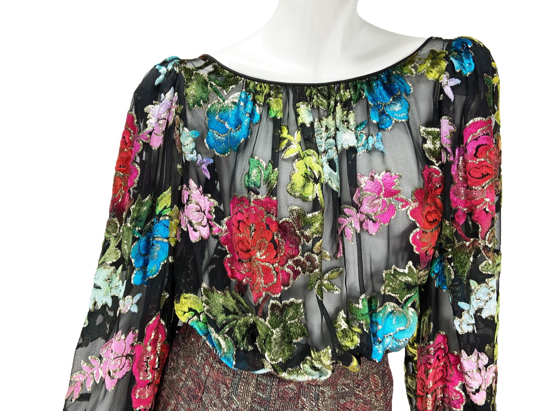 Vintage Oscar De La Renta A/I 1984 Gonna di applicazione in velluto Tuta US 8 7