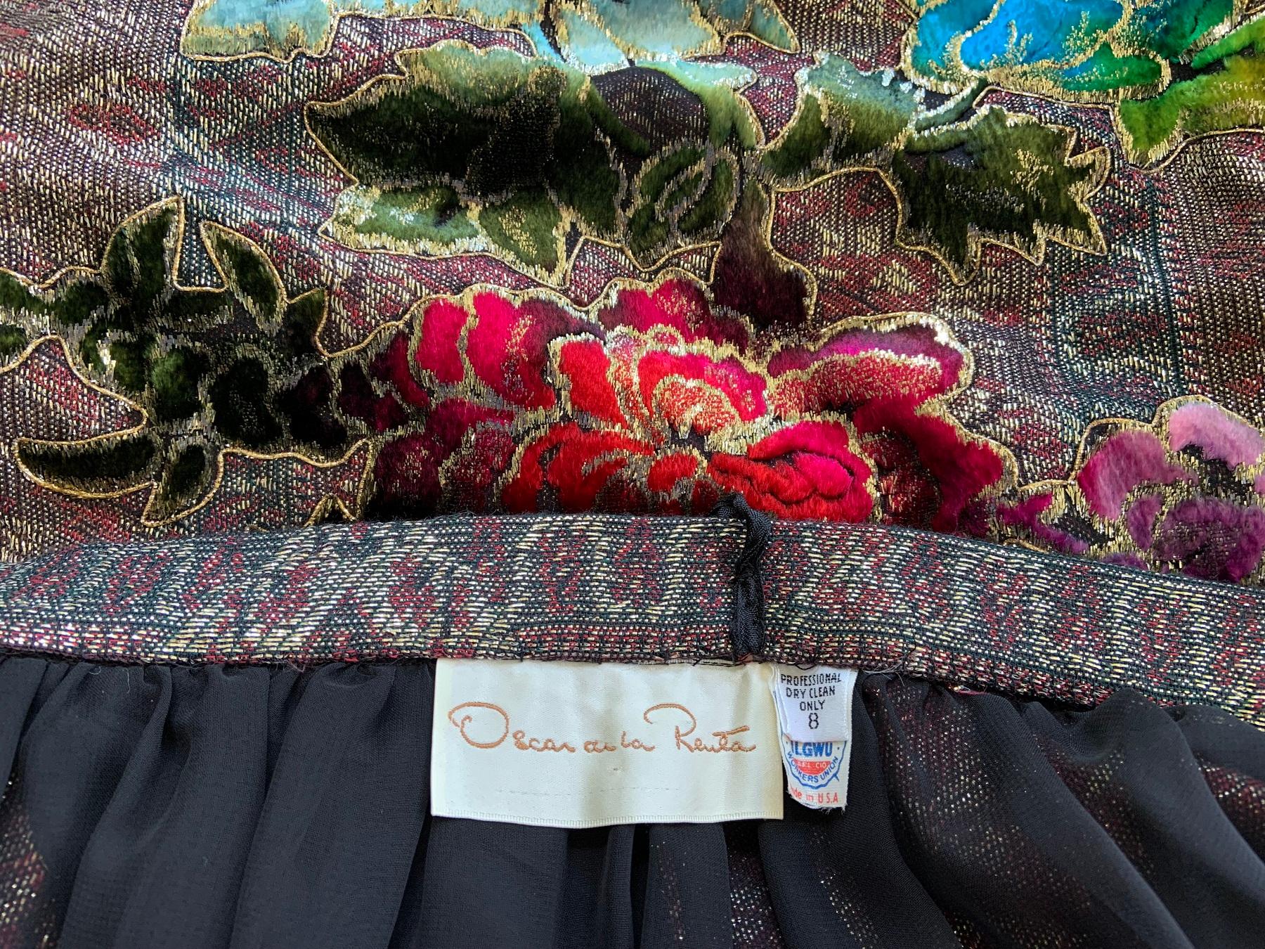 Vintage Oscar De La Renta A/I 1984 Gonna di applicazione in velluto Tuta US 8 14