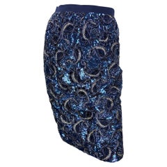 Vintage Oscar De La Renta Falda azul marino con pedrería y lentejuelas S/M
