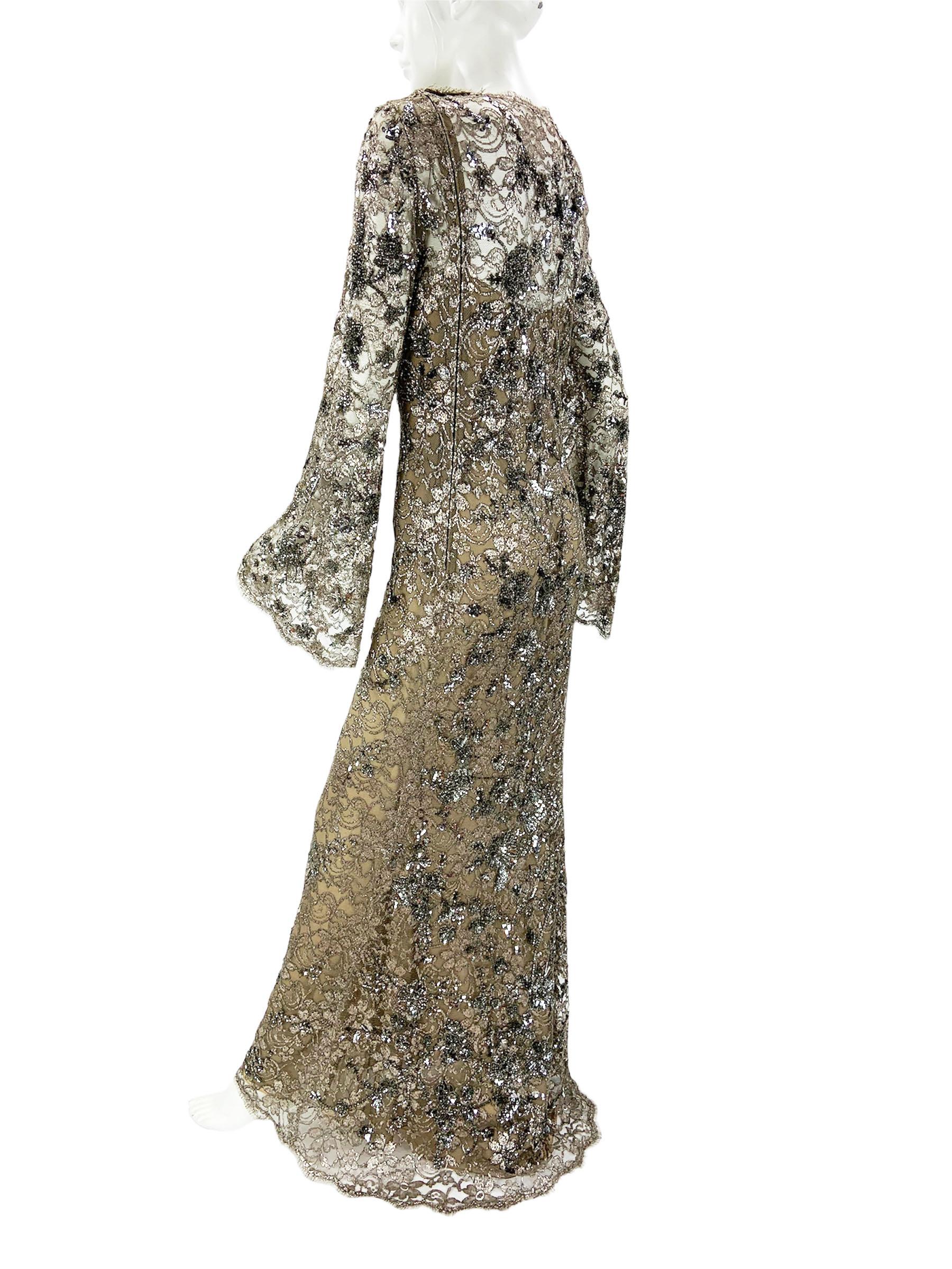 Vintage Oscar de la Renta Fully Embellished Smoky Gray Lace Dress Gown  1