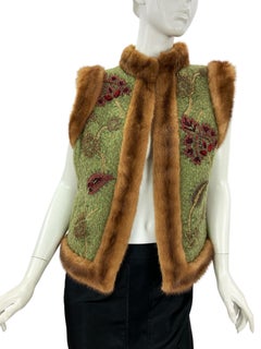 Vintage Oscar de la Renta FW 2000 Runway Sable Trim Embroidered Vest US 6