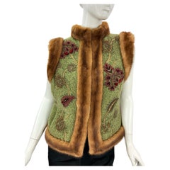 Vintage Oscar De La Renta FW 2000 Pasarela Sable Ribete Bordado Chaleco US 6