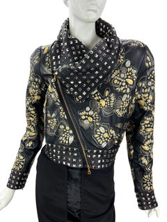 Vintage Oscar de la Renta FW 2009 Black Leather Embroidered Studded Jacket US  6
