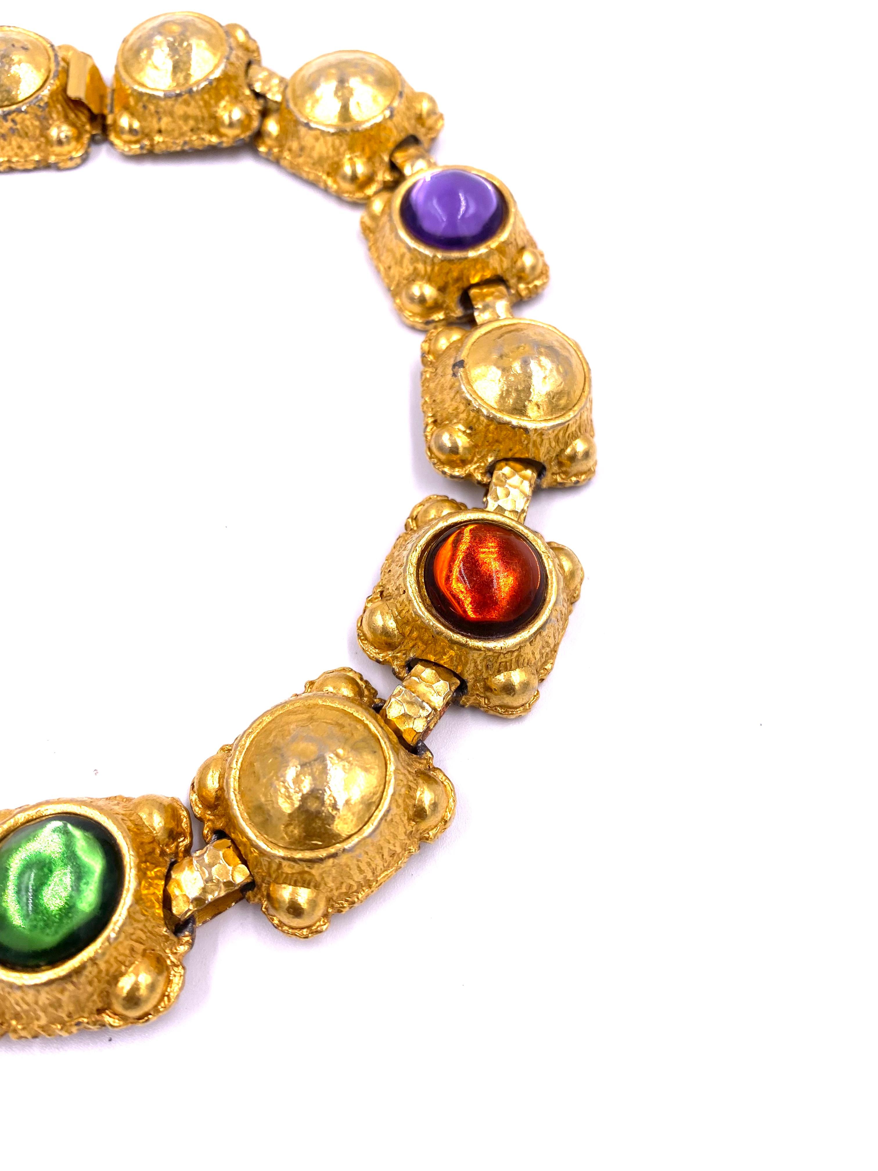 Retro Vintage Oscar de La Renta Gold Necklace w/ Cabachon Stones For Sale
