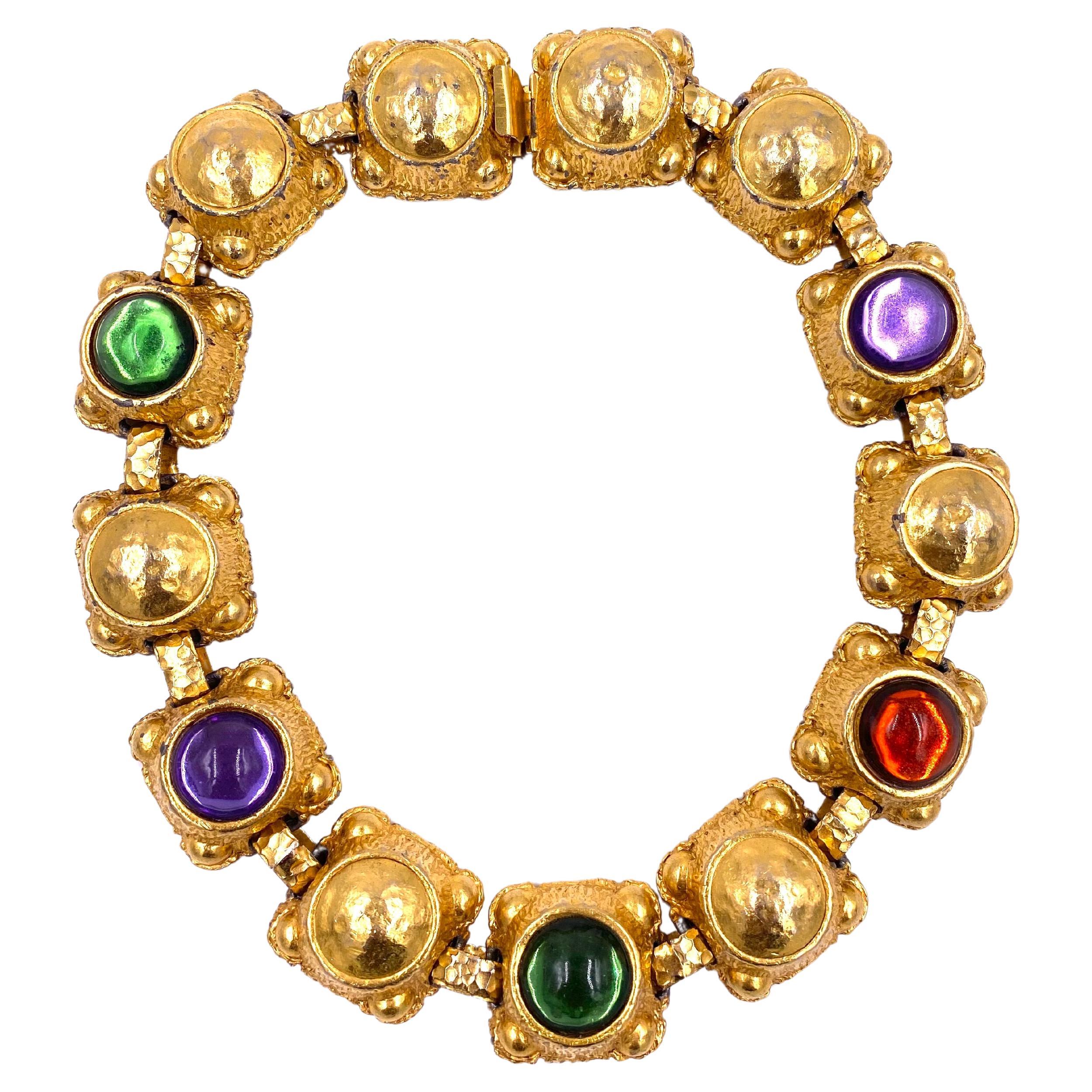 Vintage Oscar de La Renta Gold Necklace w/ Cabachon Stones For Sale