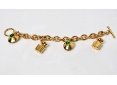 Vintage Oscar De La Renta Gold Tone Chain & Toggle Charm Bracelet