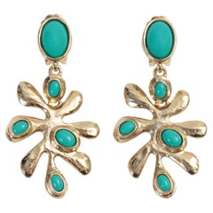 Vintage Oscar De La Renta Gold-Tone Faux Turquoise Dangle Earrings