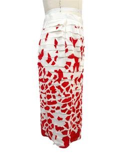 Vintage Oscar de la Renta Ivory and Red Layered Silk Pencil Skirt