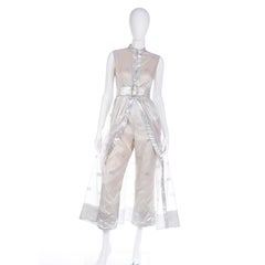 Vintage Oscar de la Renta Metallic Embroidered Dress Ensemble w Built In Pants
