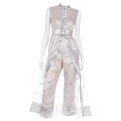 Retro Oscar de la Renta Metallic Embroidered Dress Ensemble w Built In Pants