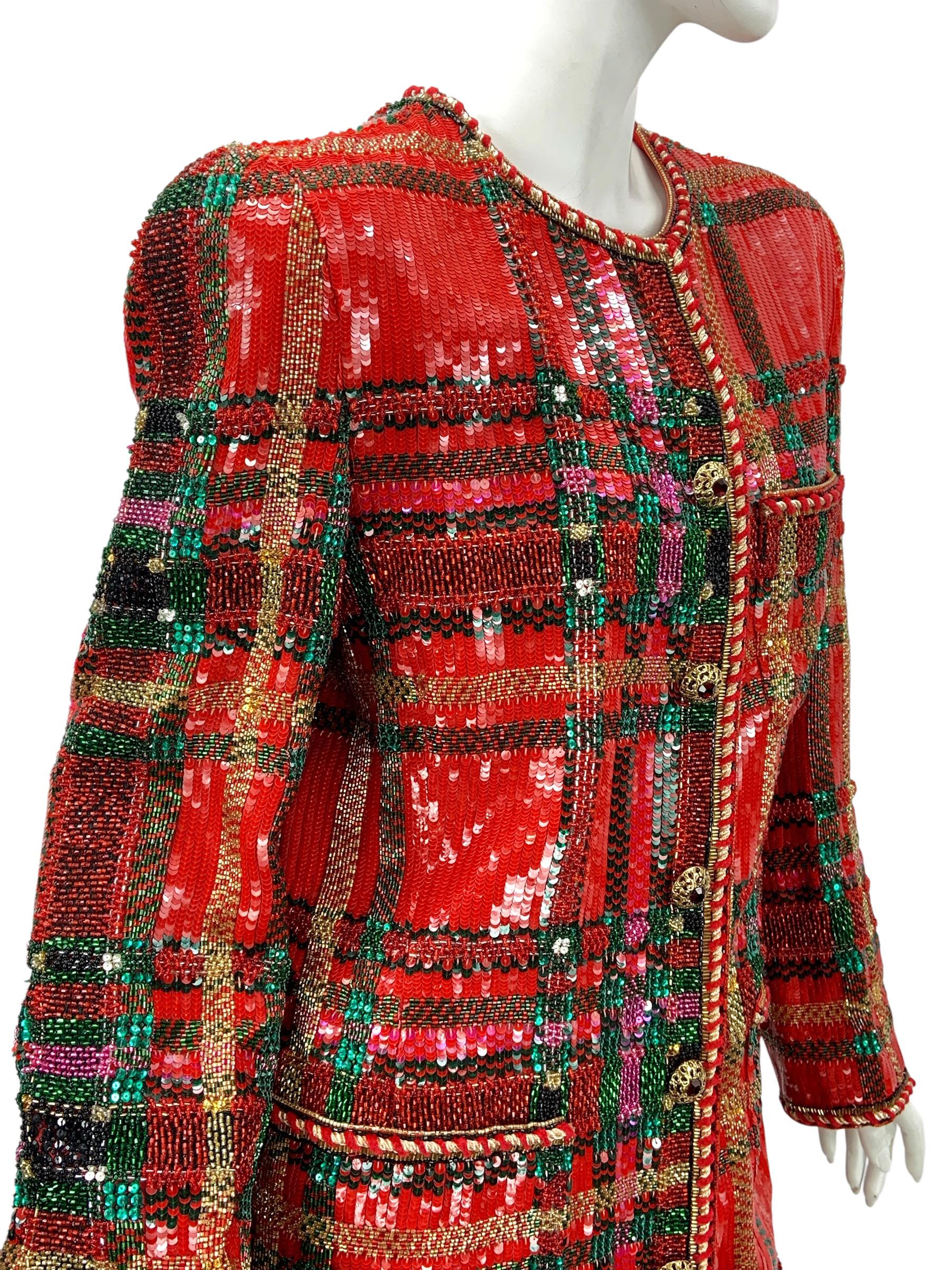 Women's Vintage Oscar de la Renta Museum FW 1991 Runway Fully Beaded Jacket US 10 For Sale