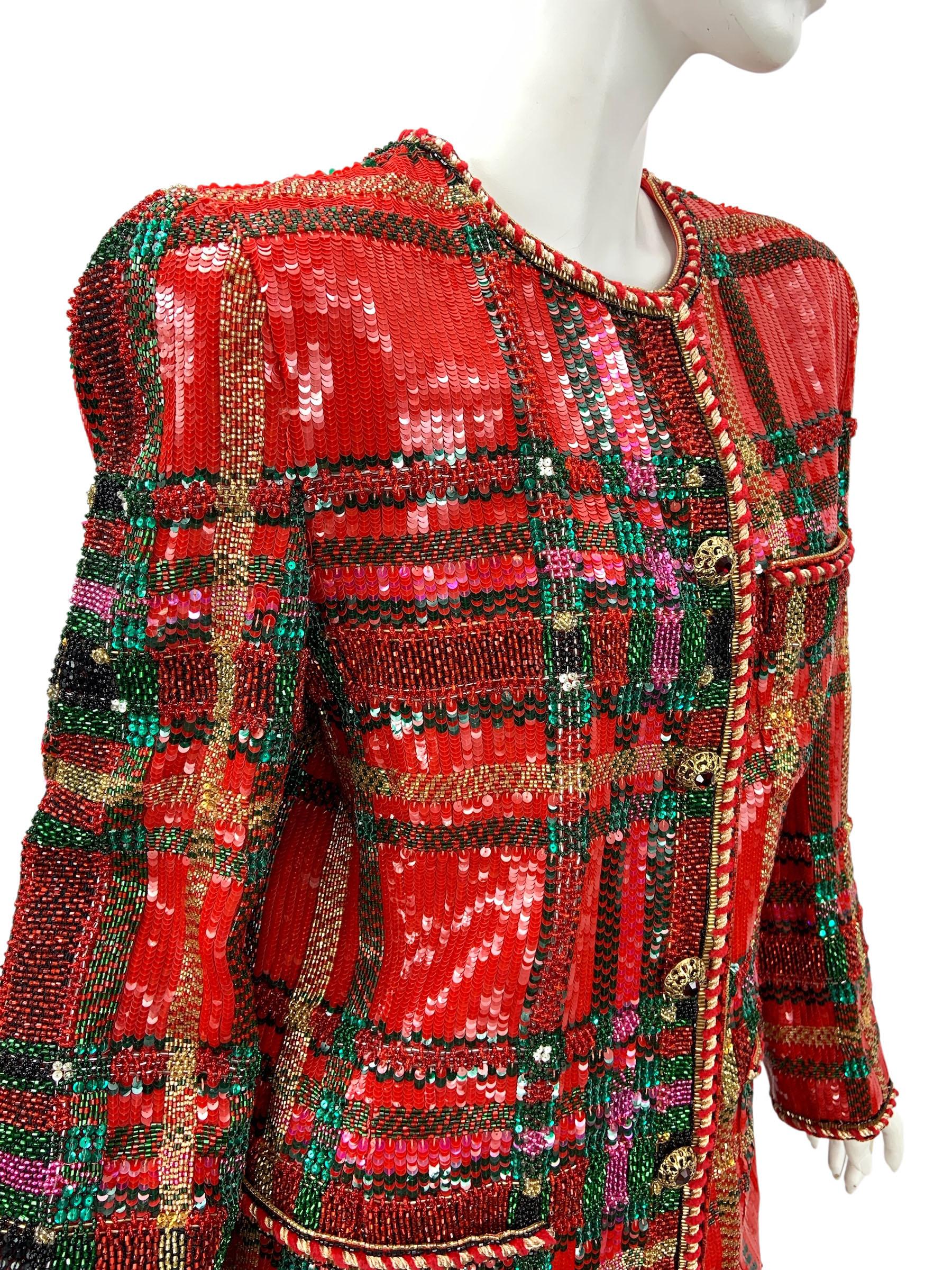 Vintage Oscar de la Renta Museum FW 1991 Runway Fully Beaded Jacket US 10 For Sale 1