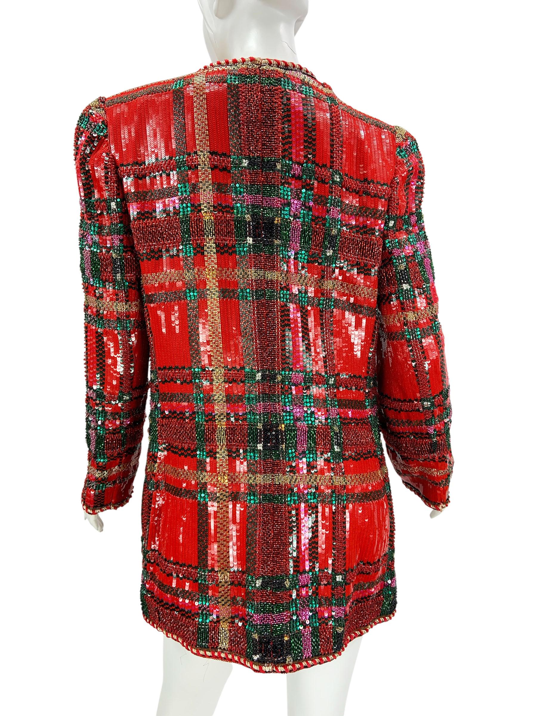 Vintage Oscar de la Renta Museum FW 1991 Runway Fully Beaded Jacket US 10 For Sale 2