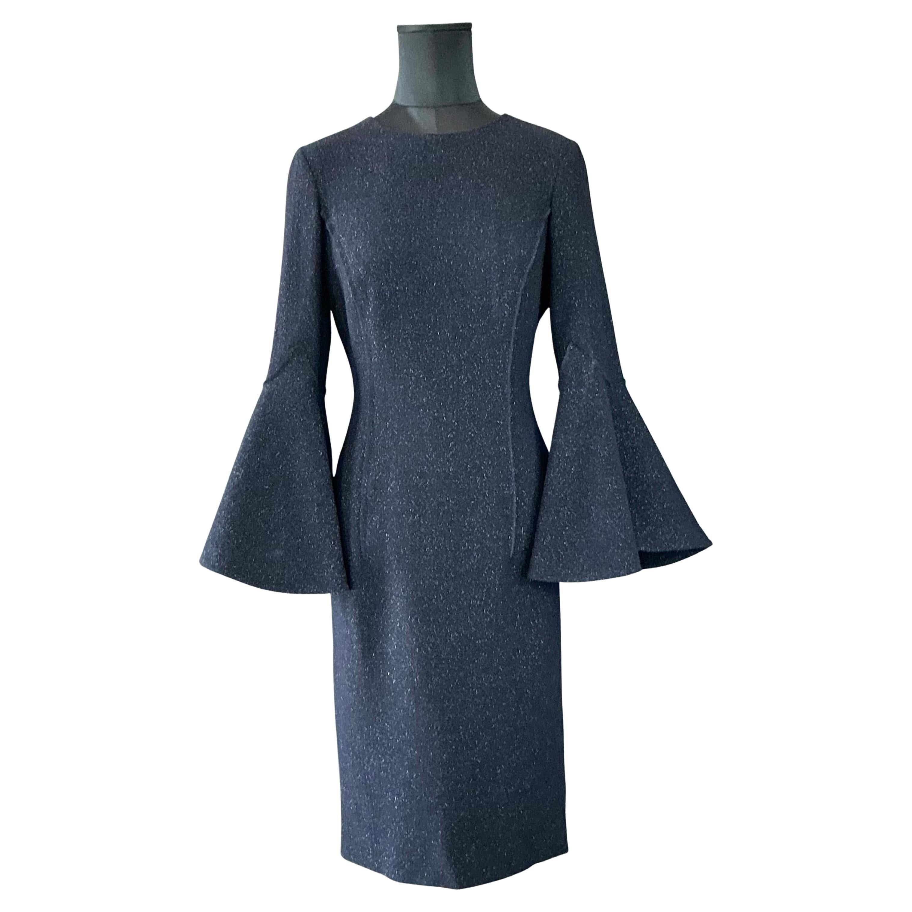 Vintage Oscar de la Renta Navy Dress with Butterly Sleeve For Sale