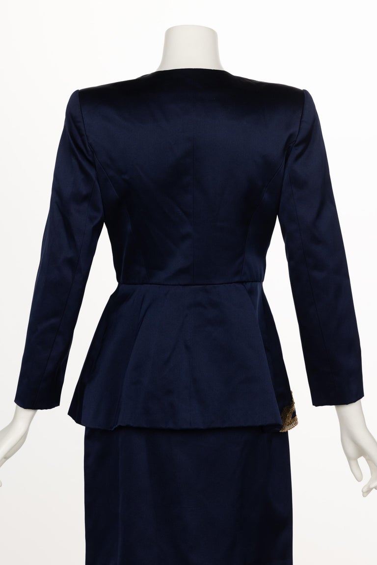 Tailleur Oscar De La Renta - Veste + Jupe 100% Laine Bleu Marine Brodé - Taille 4US (S) - Occasion Excellent état