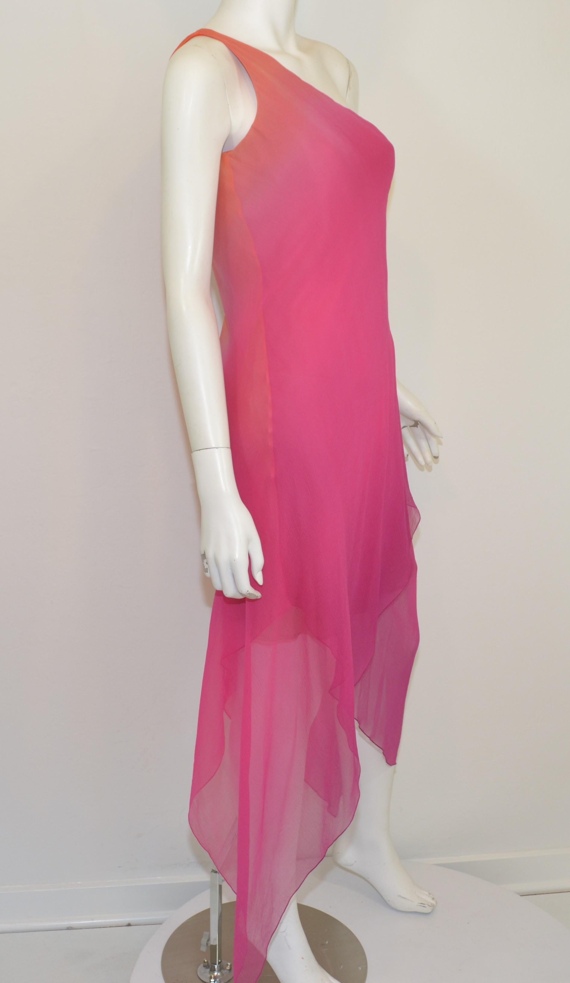 Vintage Oscar De La Renta Vestido de gasa asimétrico de un hombro en venta 1