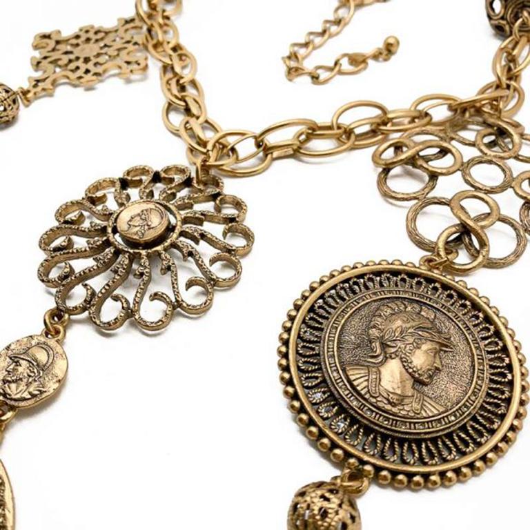 De las mujeres Vintage Oscar De La Renta Collar babero medallón bronceado 1990S en venta