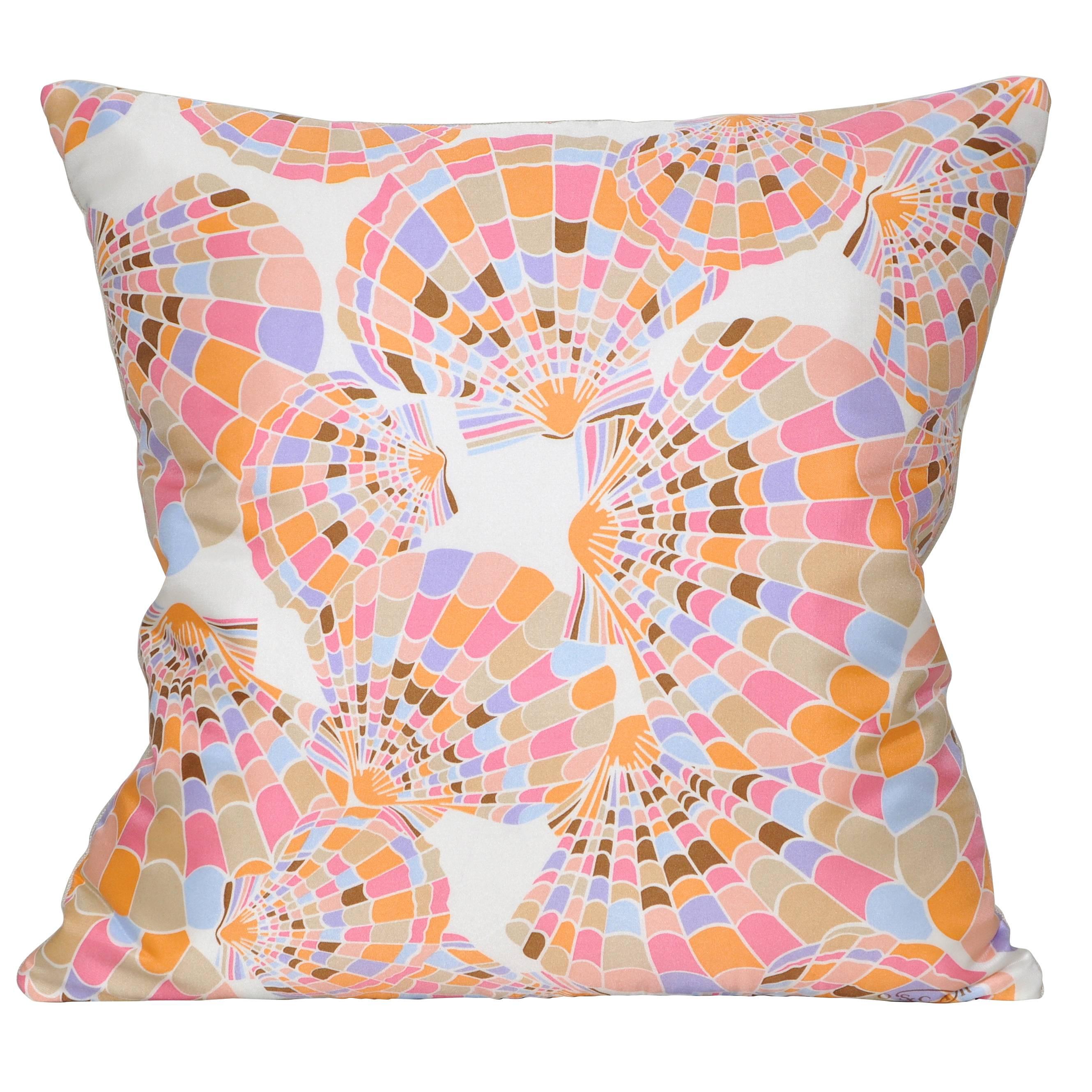 Vintage Oscar de la Renta Pink Shell Silk Scarf with Irish Linen Cushion Pillow For Sale