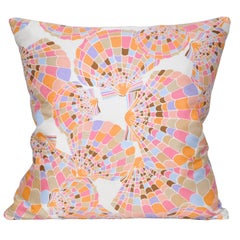Vintage Oscar de la Renta Pink Shell Silk Scarf with Irish Linen Cushion Pillow