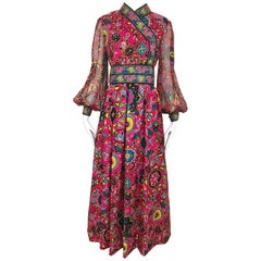 Oscar De La Renta Vintage Pink Silk Print Maxi Dress 