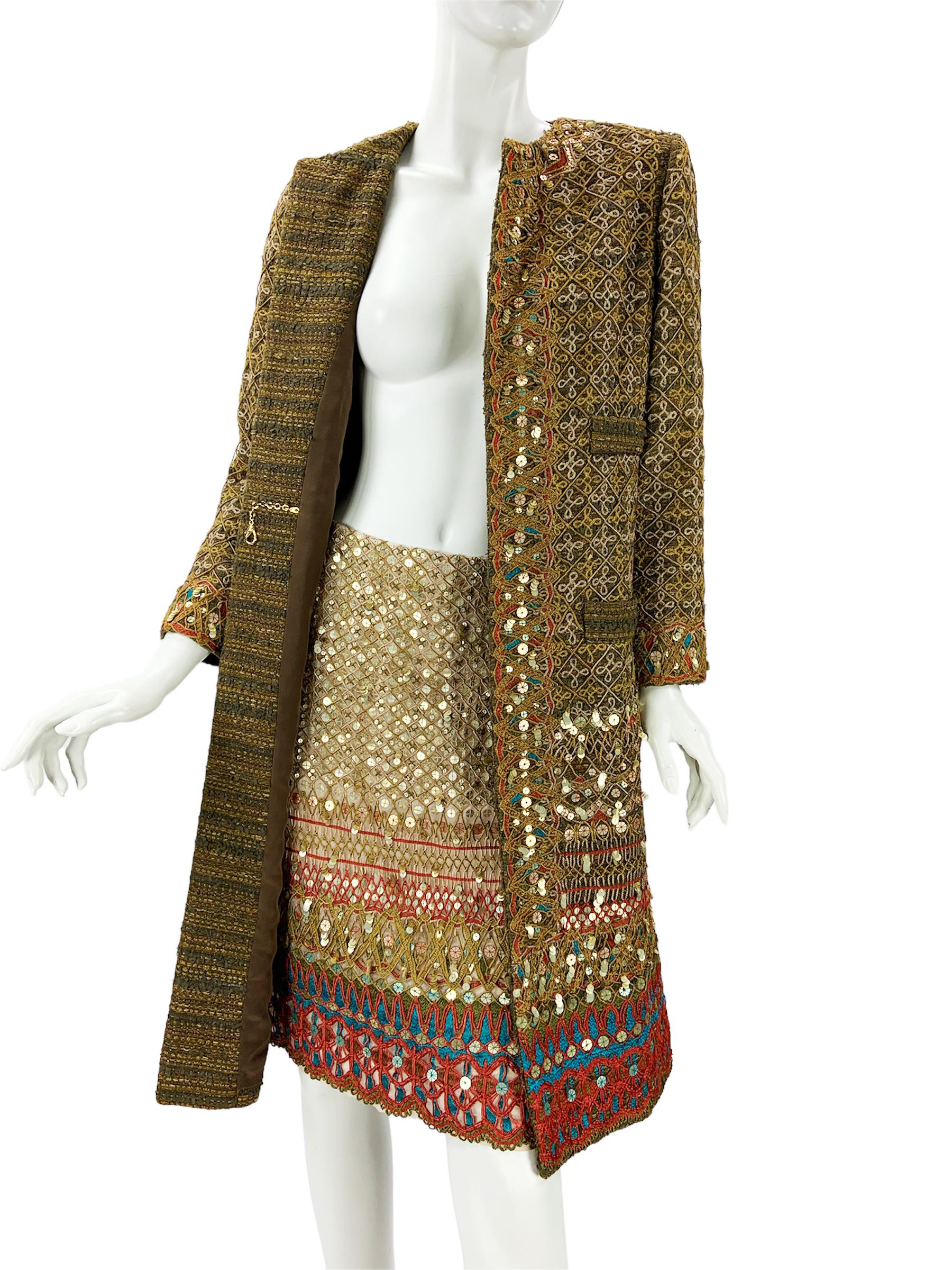 Vintage Oscar de la Renta S/S 2010 Runway Embellished Coat + Matching Skirt US 6 For Sale 1