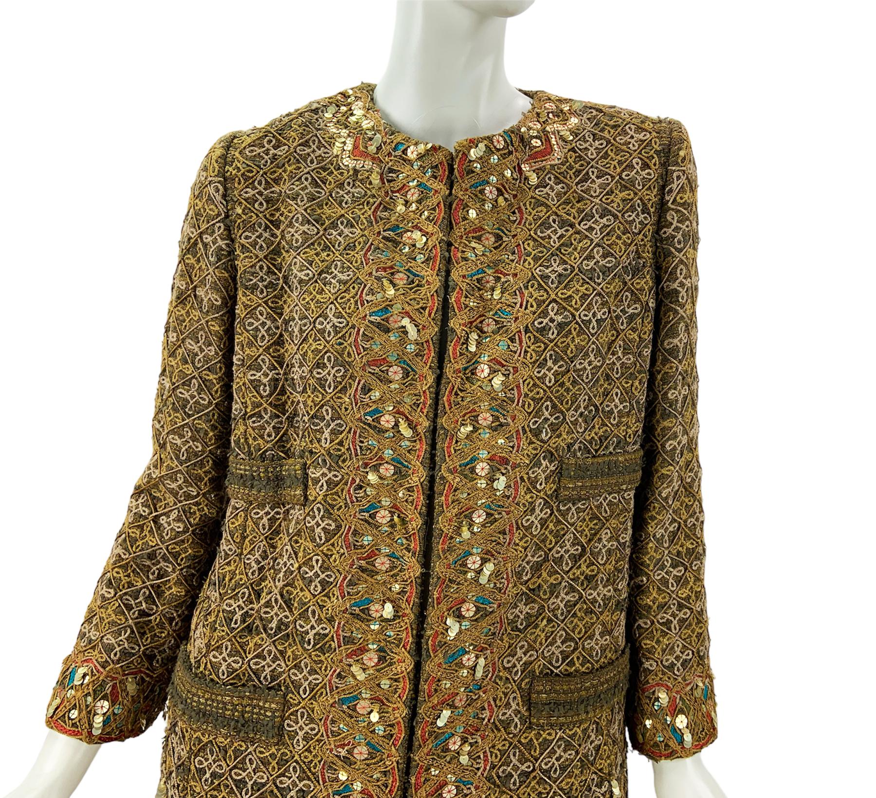 Vintage Oscar de la Renta S/S 2010 Runway Embellished Coat + Matching Skirt US 6 For Sale 3