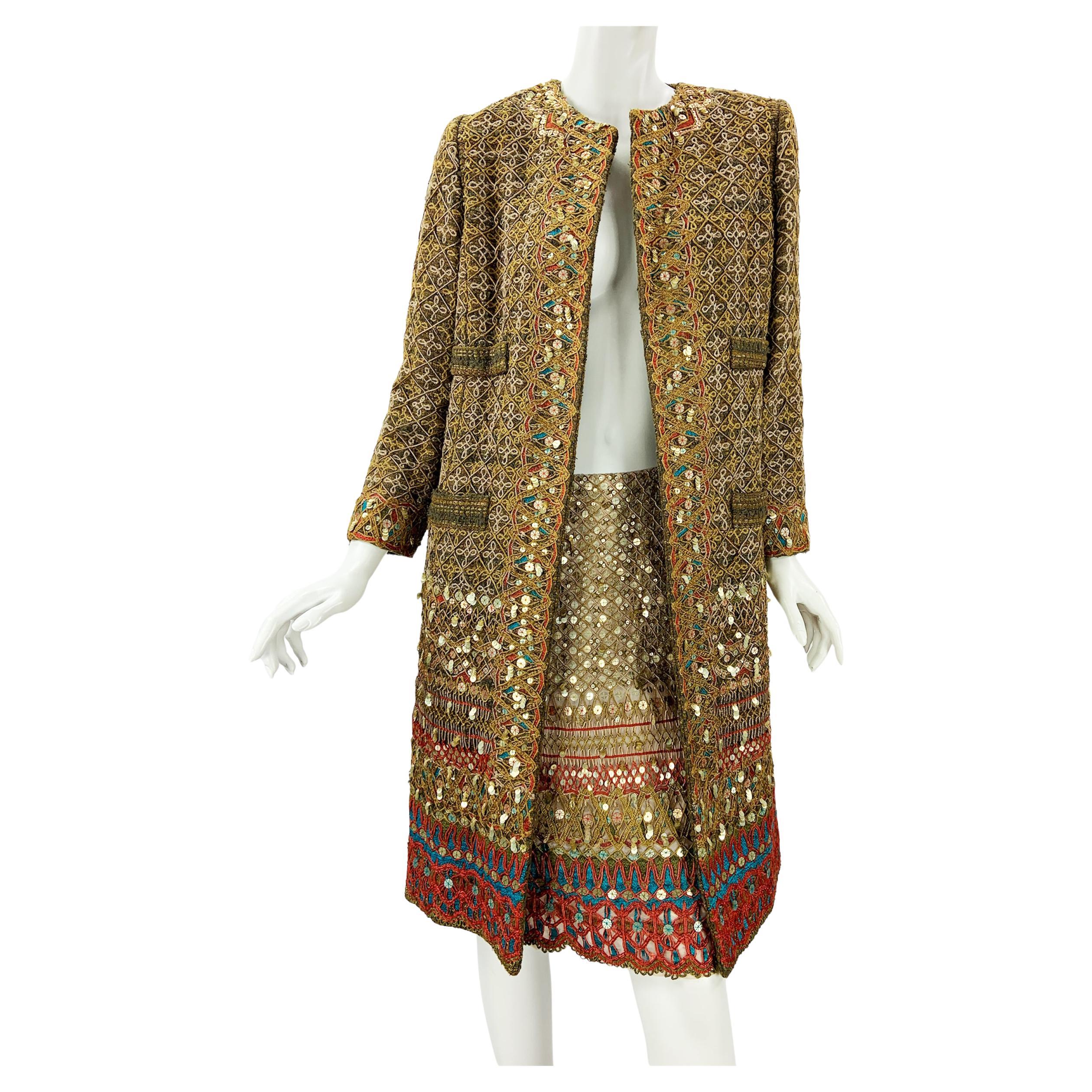 Vintage Oscar de la Renta S/S 2010 Runway Embellished Coat + Matching Skirt US 6 For Sale