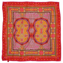 Vintage Oscar de la Renta Scarf 31in Shawl Vibrant Pink Orange Retro Baroque 60s