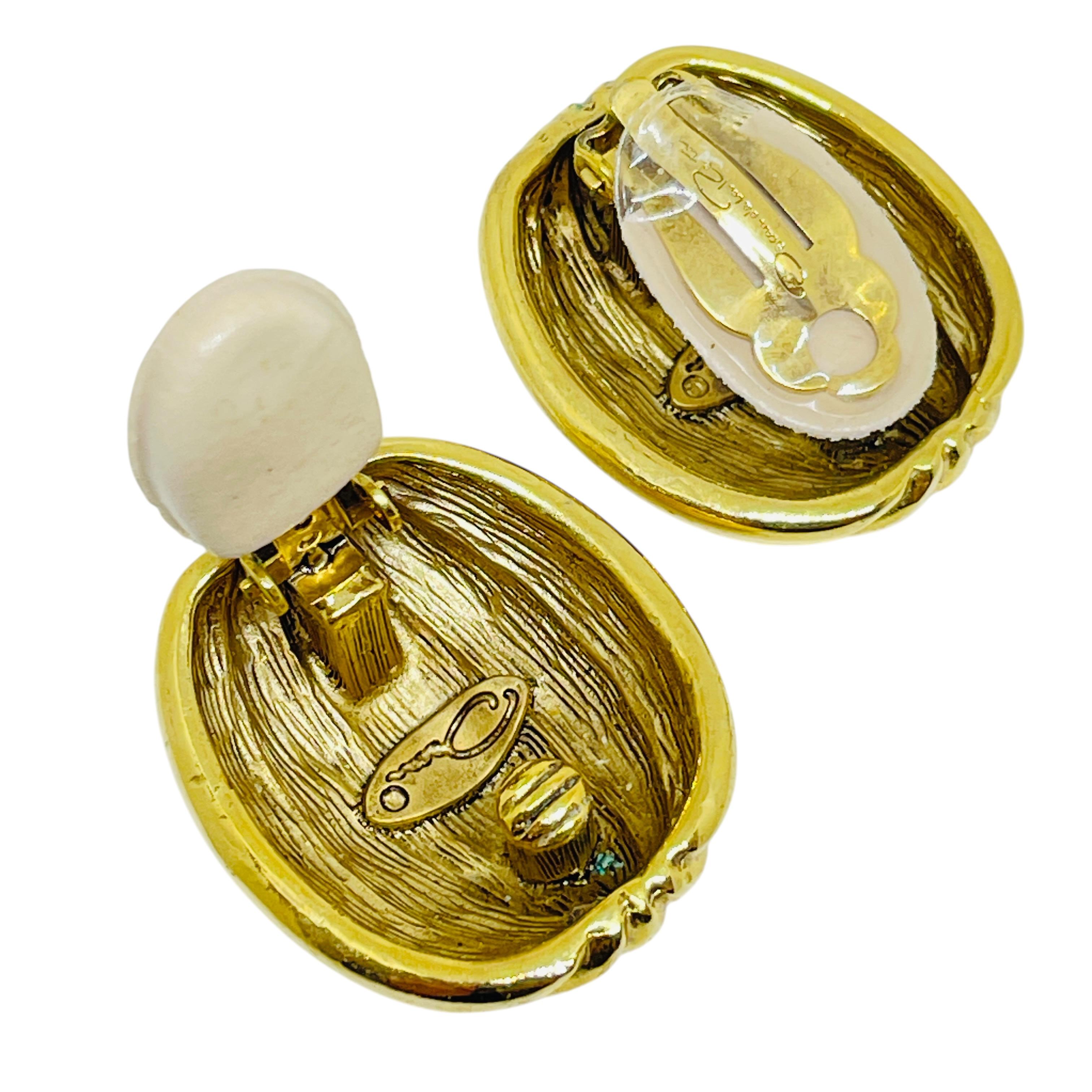 Vintage OSCAR DE LA RENTA signiert Gold massiv Designer Clip auf Ohrringe im Zustand „Gut“ im Angebot in Palos Hills, IL