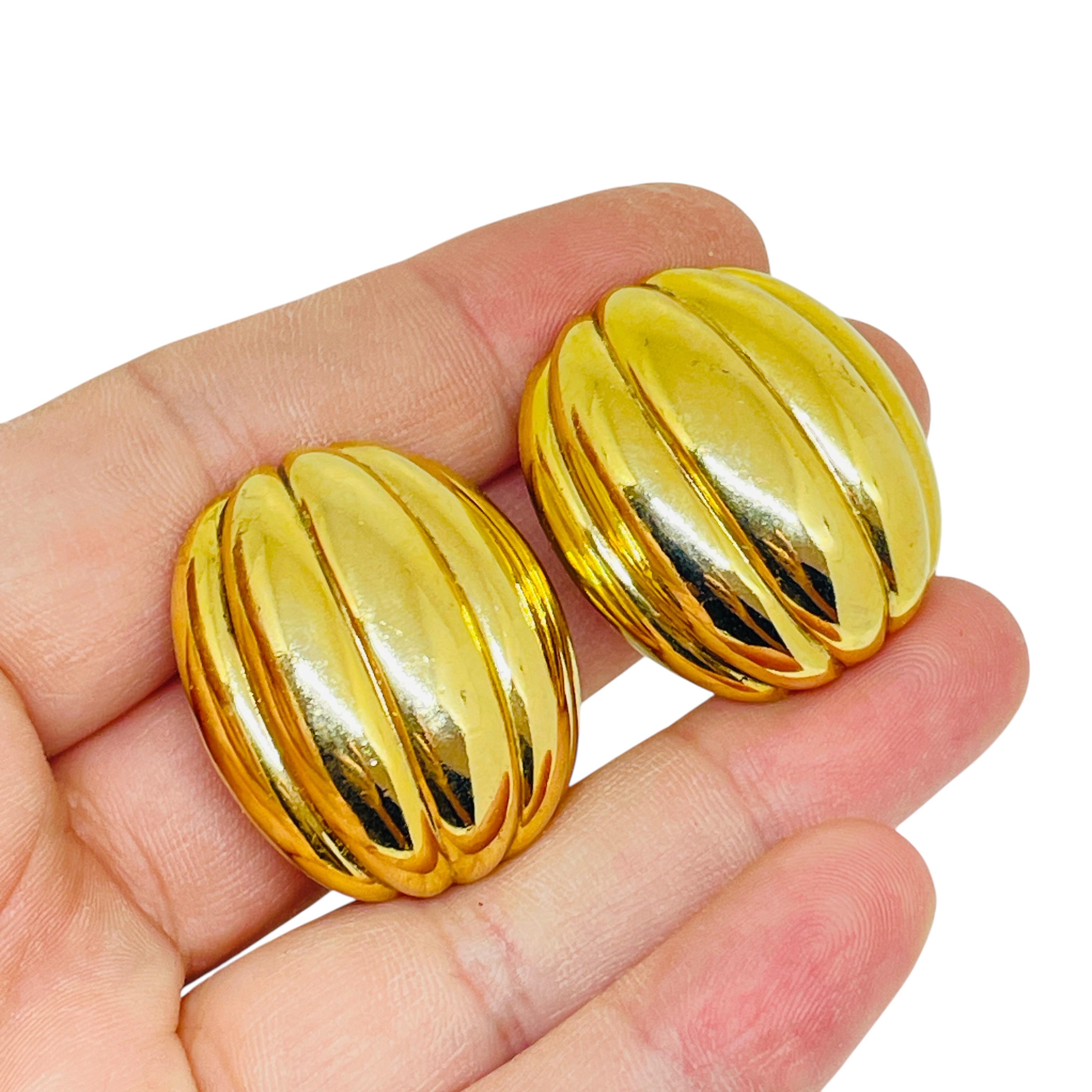 Vintage OSCAR DE LA RENTA signiert Gold massiv Designer Clip auf Ohrringe Damen im Angebot