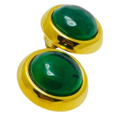 Vintage OSCAR DE LA RENTA signiertes goldfarbenes, grünes Glas-Designer-Ohrclips