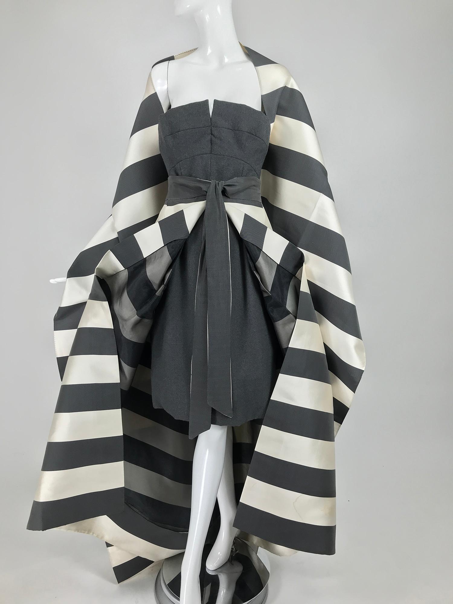 Vintage Oscar de la Renta Silk Stripe Open Front Skirt Shawl and Dress 8