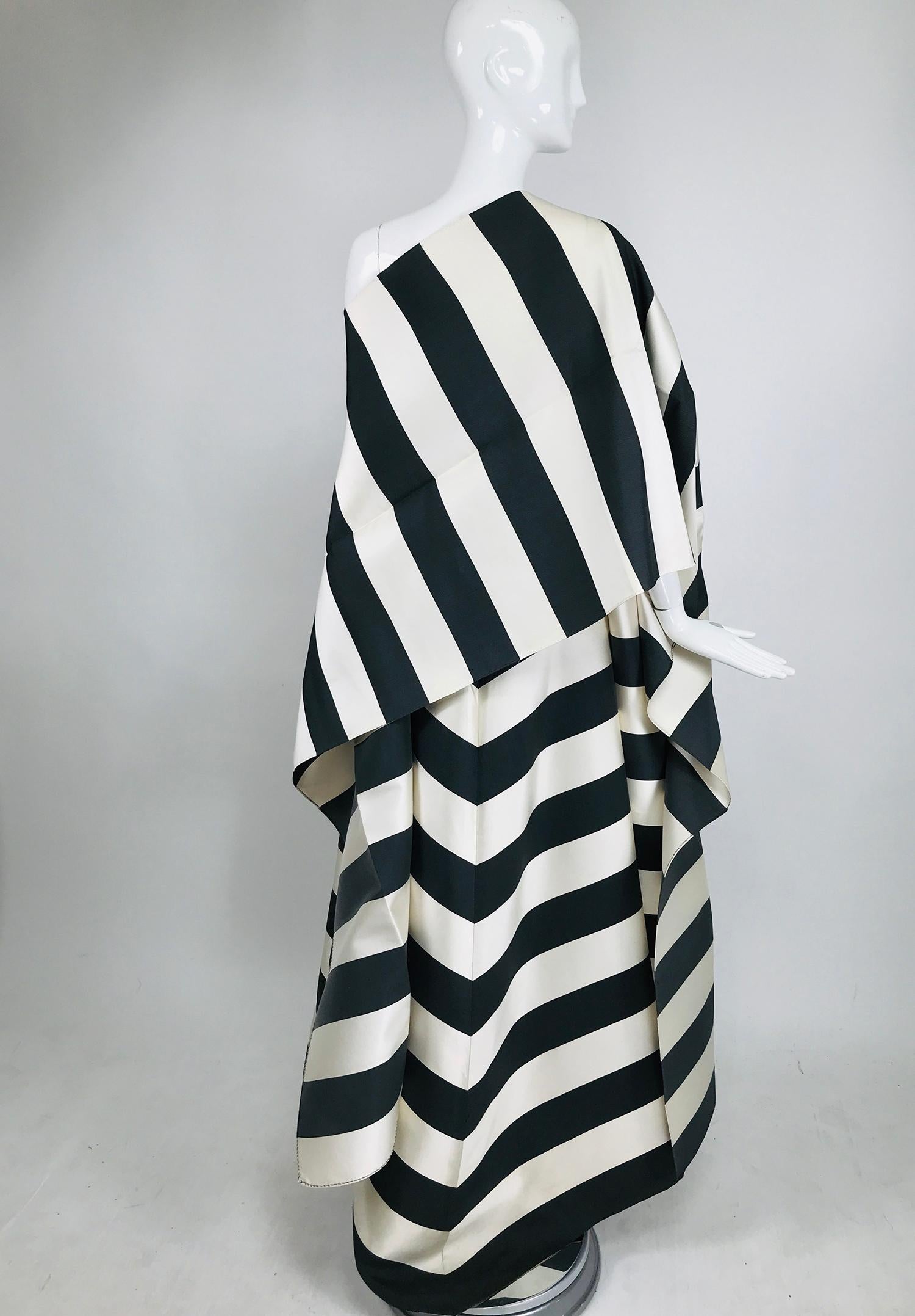 Black Vintage Oscar de la Renta Silk Stripe Open Front Skirt Shawl and Dress