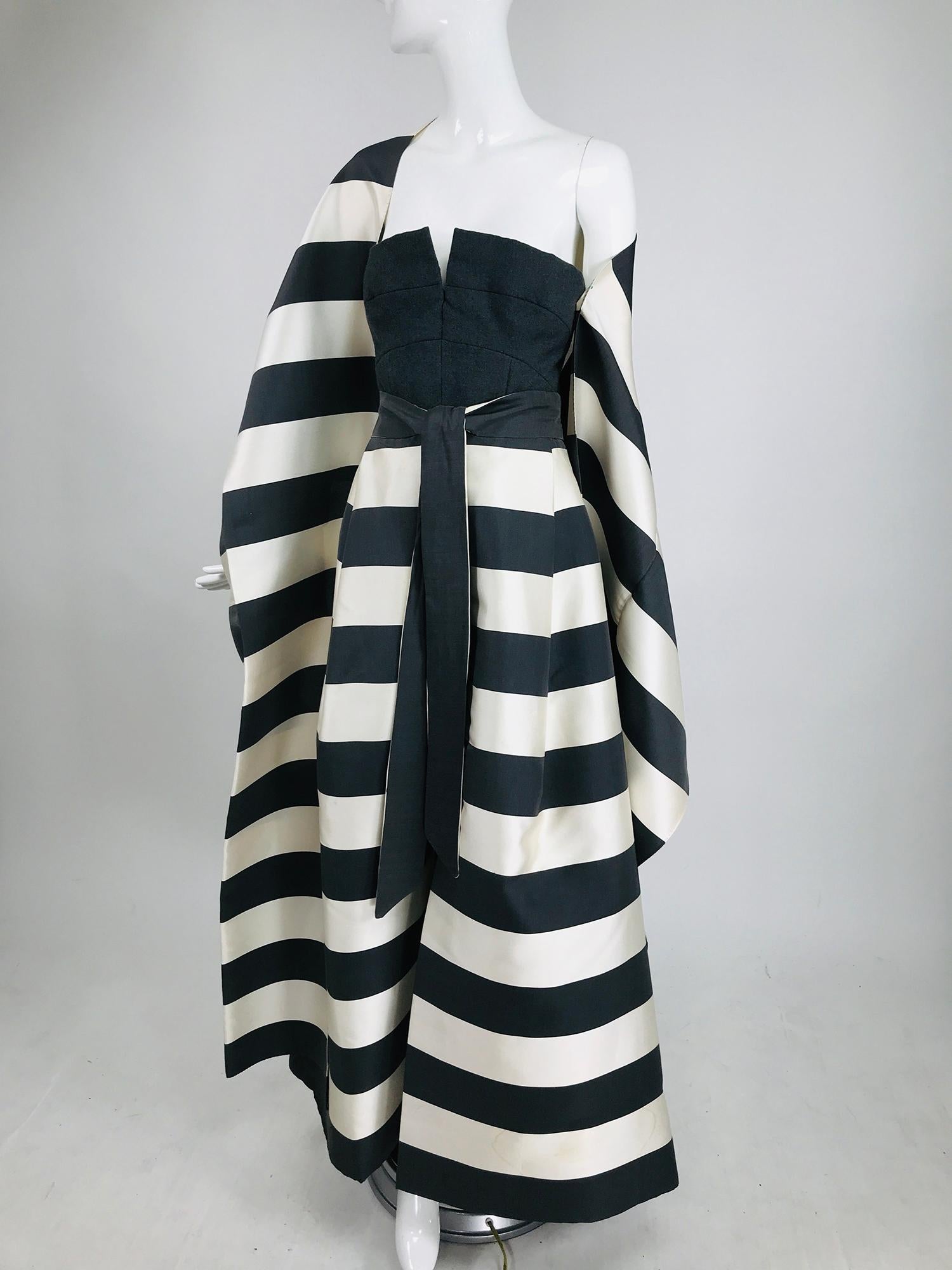Women's Vintage Oscar de la Renta Silk Stripe Open Front Skirt Shawl and Dress