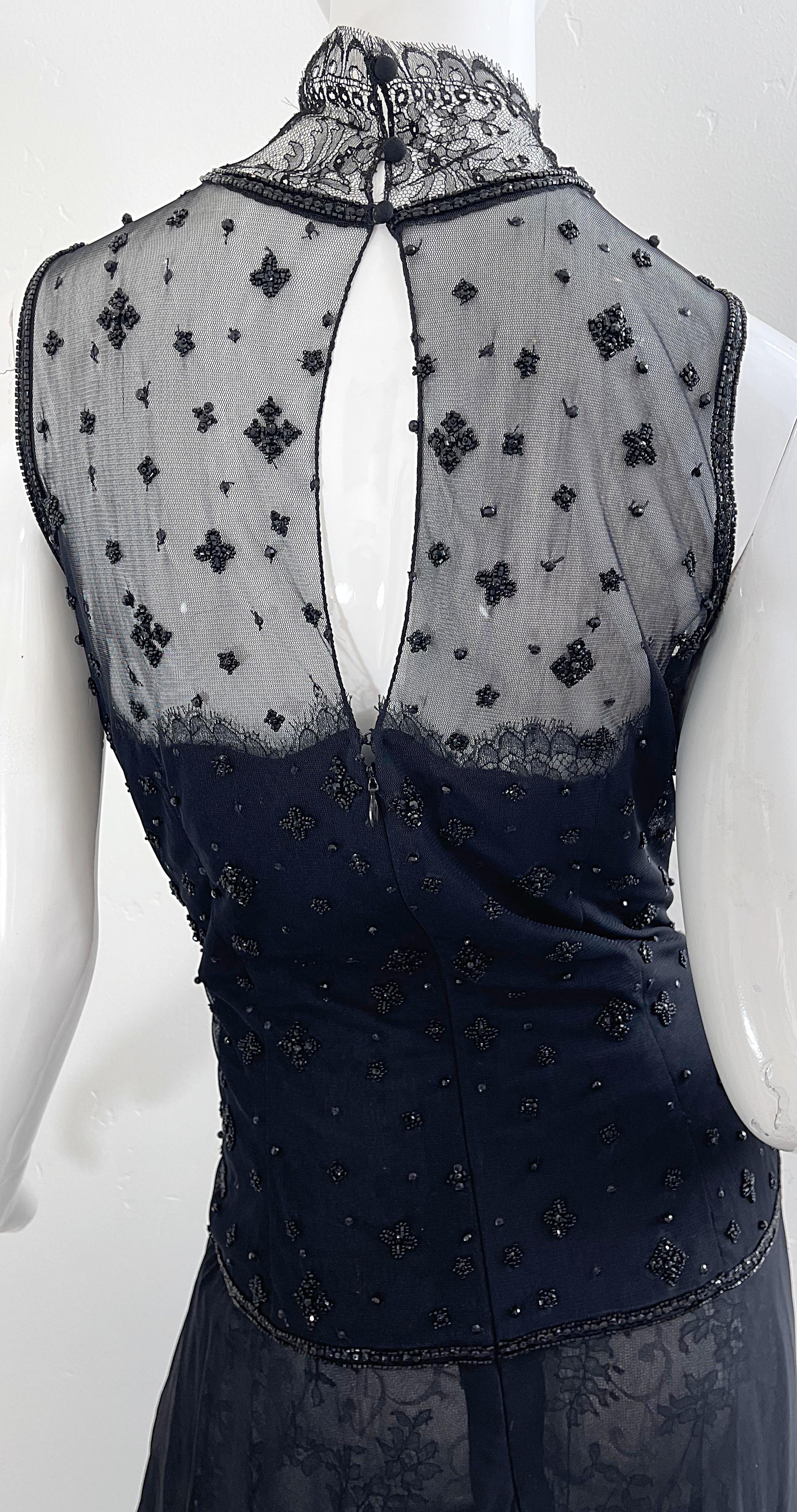 Vintage Oscar de la Renta Sheer Size 10 / 12 Black Silk Chantilly Lace Gown  For Sale 5
