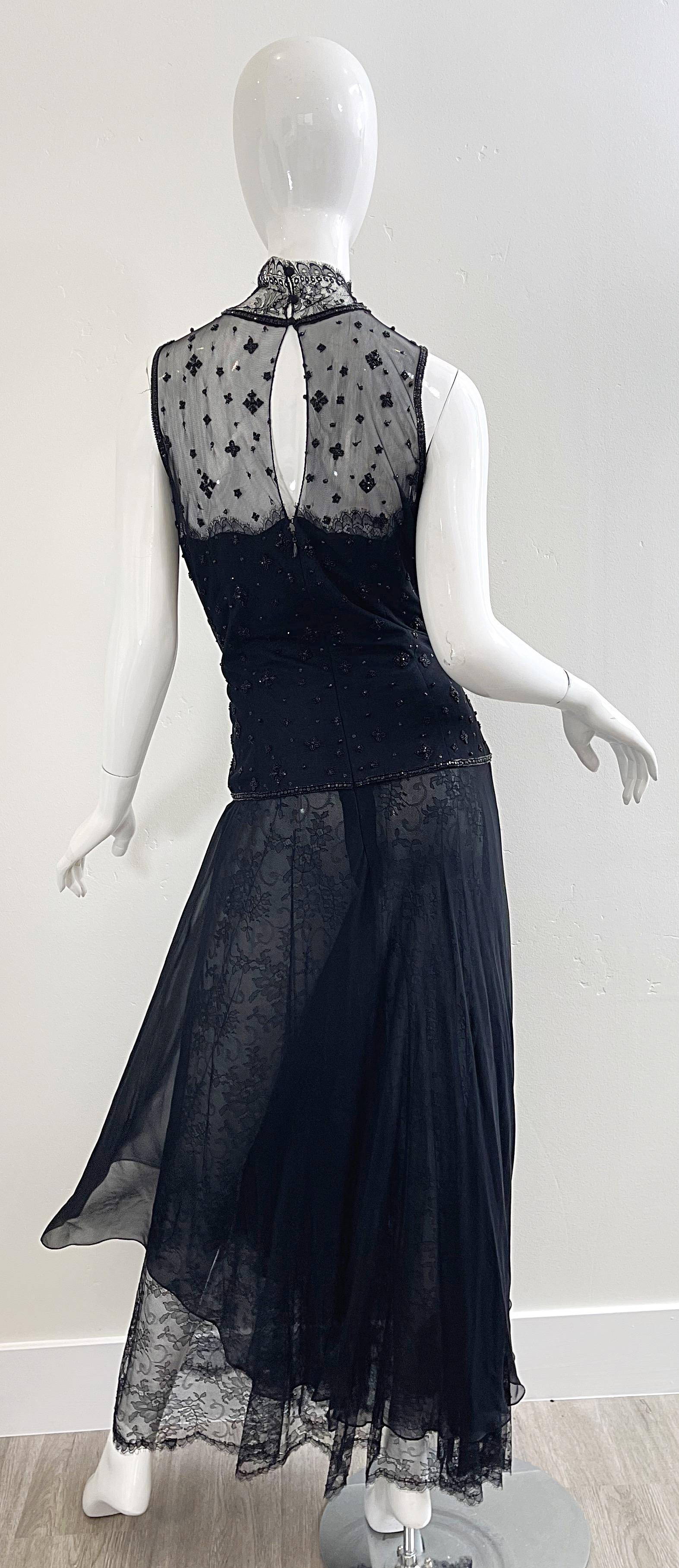 Oscar de la Renta Vintage Chantilly-Spitzenkleid aus schwarzer Seide und Chiffon, Vintage, Größe 10 / 12  im Angebot 9