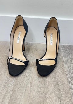 Vintage Oscar de la Renta Size 38.5 / 8.5 Y2K Black Satin Crystal Evening Heels