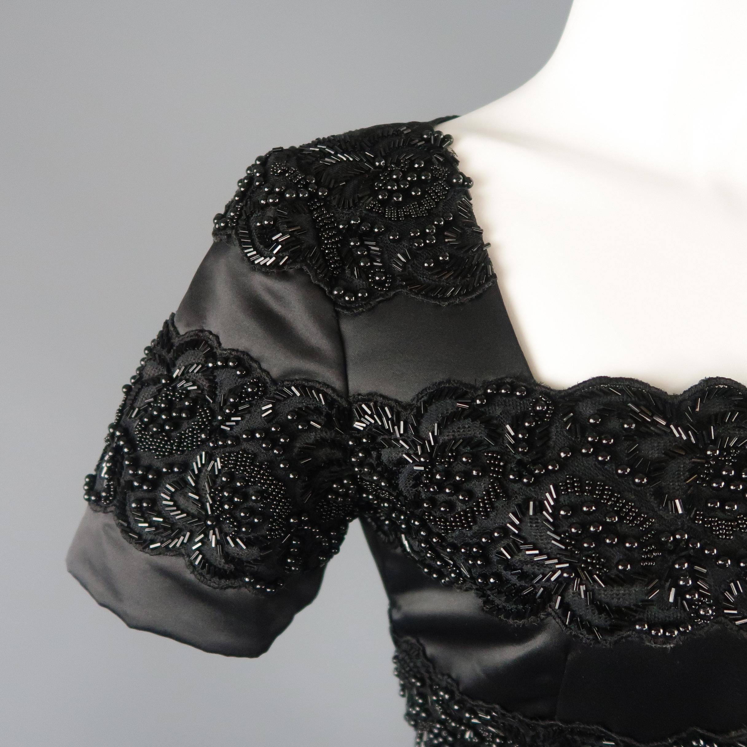 Vintage OSCAR DE LA RENTA Size 4 Black Beaded Satin Evening Gown 1