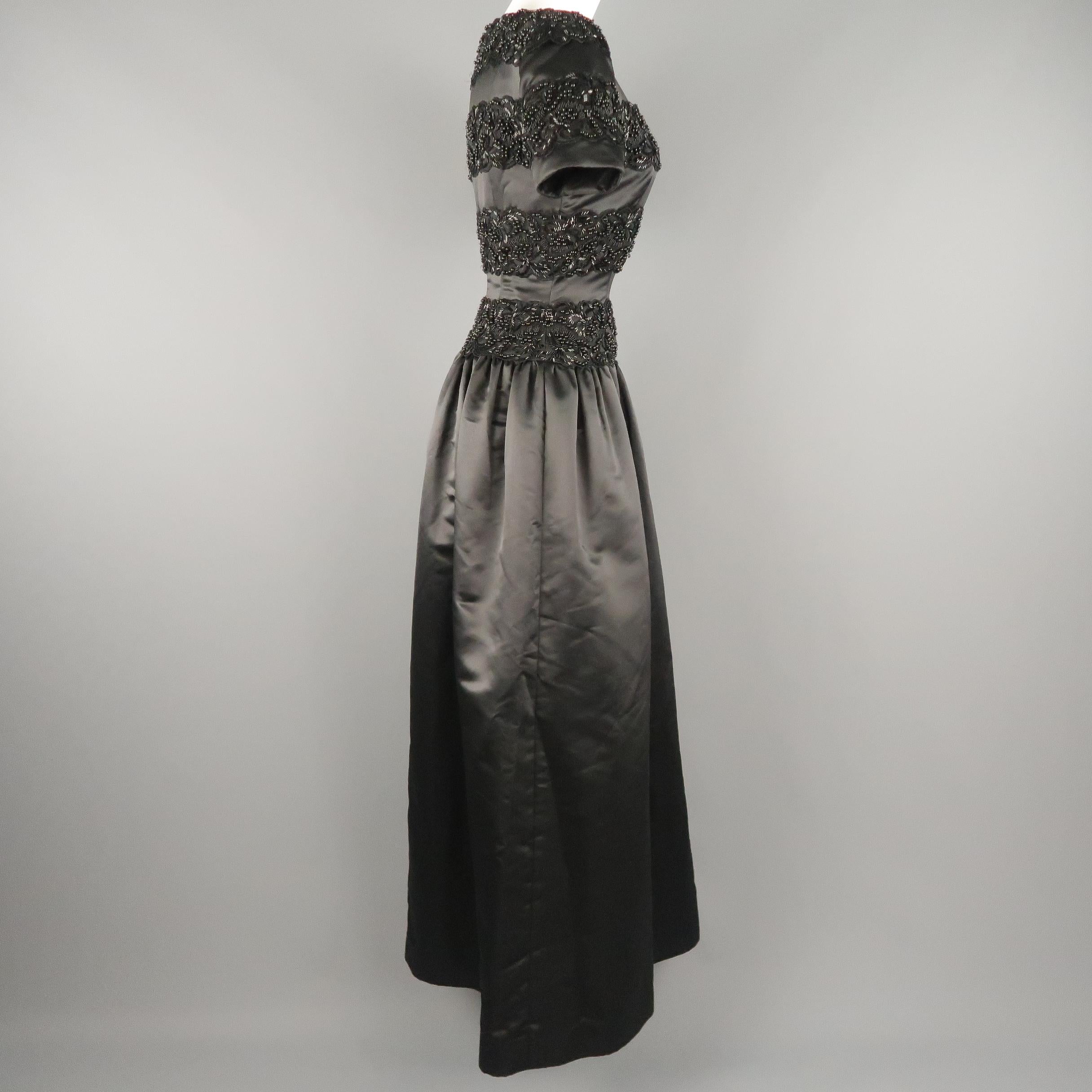 Vintage OSCAR DE LA RENTA Size 4 Black Beaded Satin Evening Gown 2