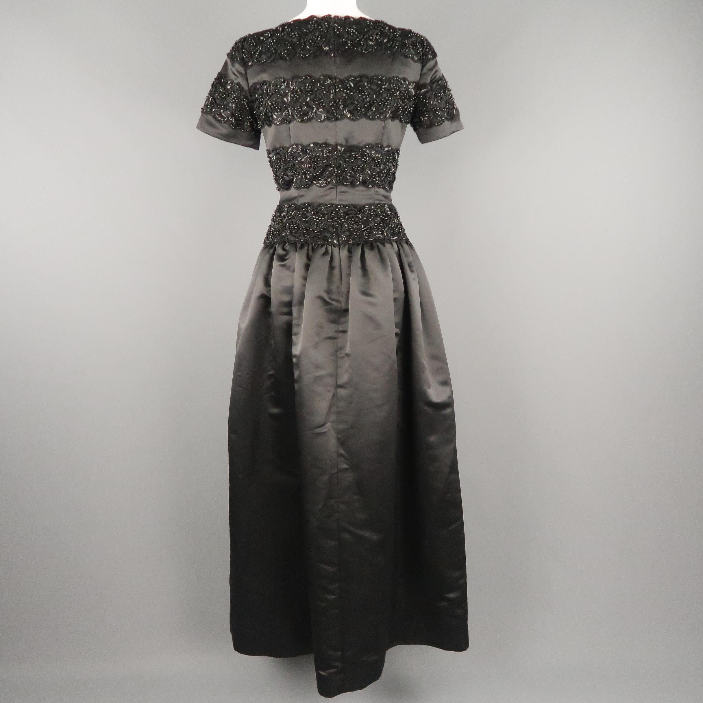 Vintage OSCAR DE LA RENTA Size 4 Black Beaded Satin Evening Gown 3