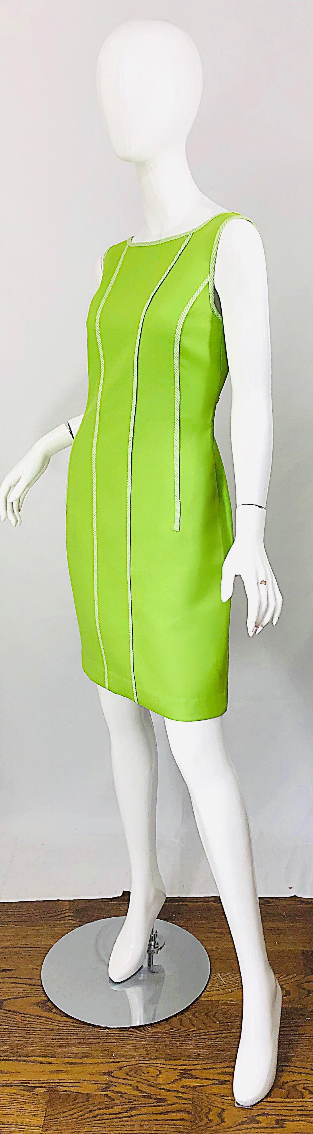 Vintage Oscar de la Renta Size 8 1990s Lime Green Gingham 90s Sheath Dress 5